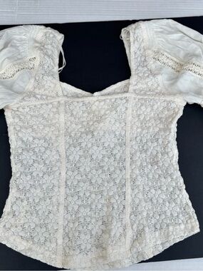 Free People Cream Off-Shoulder Lace Peasant Top